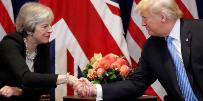 U.S. President Donald Trump and Britain's Prime Minister May hold bilateral meeting on sidelines of 73rd session of the United Nations General Assembly in New York U.S. President Donald Trump greets Britain's Prime Minister Theresa May during a bilateral meeting on the sidelines of the 73rd session of the United Nations General Assembly in New York, U.S., September 26, 2018. REUTERS/Carlos Barria