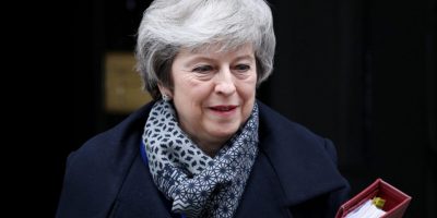 Theresa May Faces No-confidence Vote LONDON, ENGLAND - JANUARY 16: Prime Minister Theresa May leaves Downing Street ahead of a vote of no confidence in government on January 16, 2019 in London, England. The government suffered a historic defeat in the House of Commons last night as MPs voted 432 to 202 to reject Theresa May's Brexit Deal. Labour Leader Jeremy Corbyn immediately tabled a motion of no confidence in the government that will be debated and voted on later today. (Photo by Dan Kitwood/Getty Images)